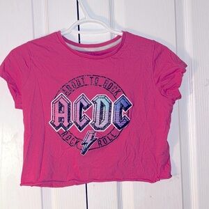 Y2K AC/DC OMBRE PINK BLUE CROP TOP GLITTER ROCK ROLL BABY TEE T-SHIRT SHIRT